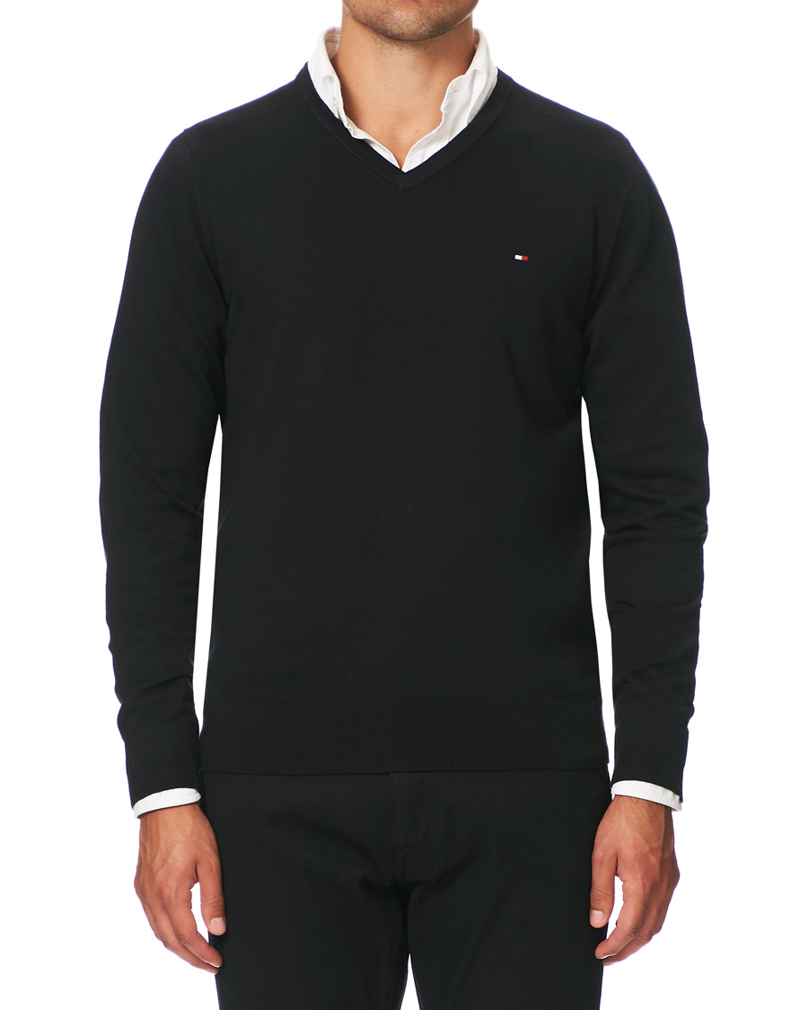 Herre | Gensere | Tommy Hilfiger | Cotton/Silk V-Neck Pullover Flag Black