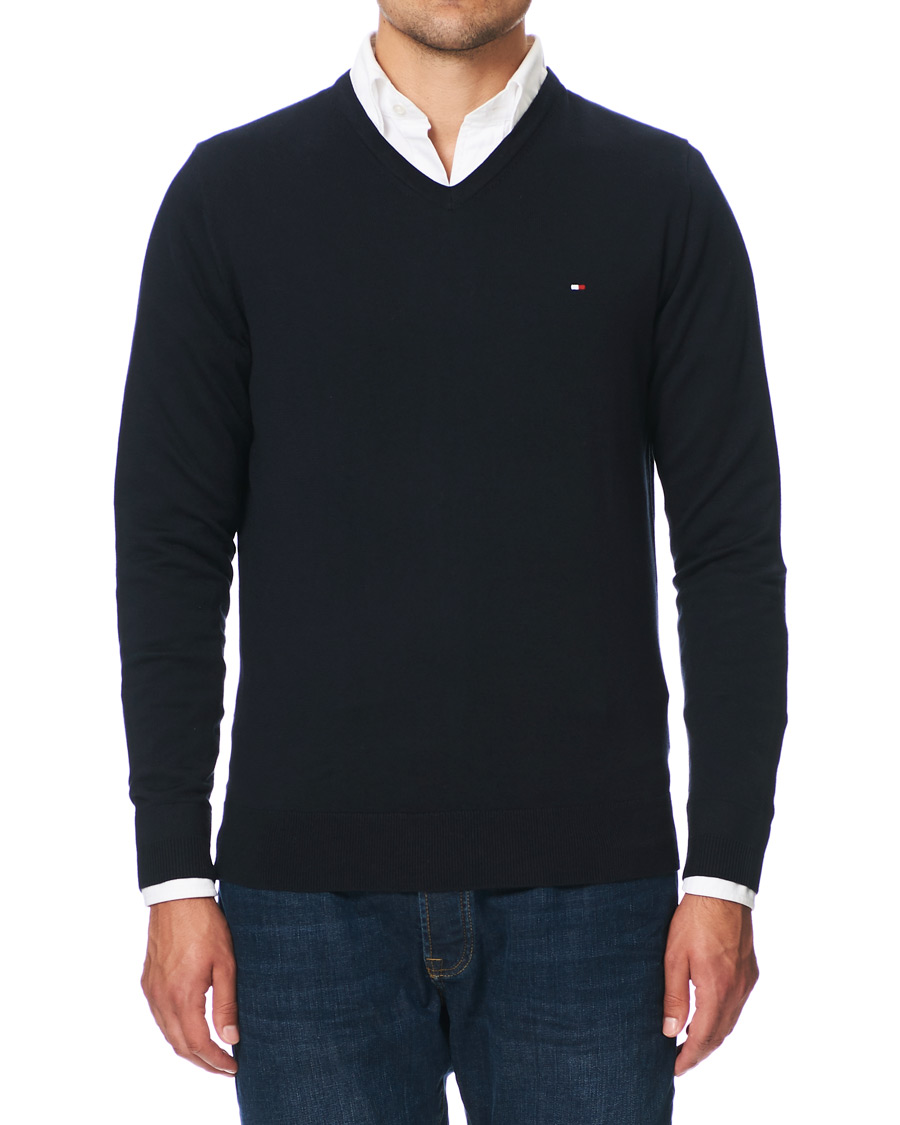 Tommy Hilfiger Cotton Silk V Neck Pullover Sky Captain hos CareOfCarl.no