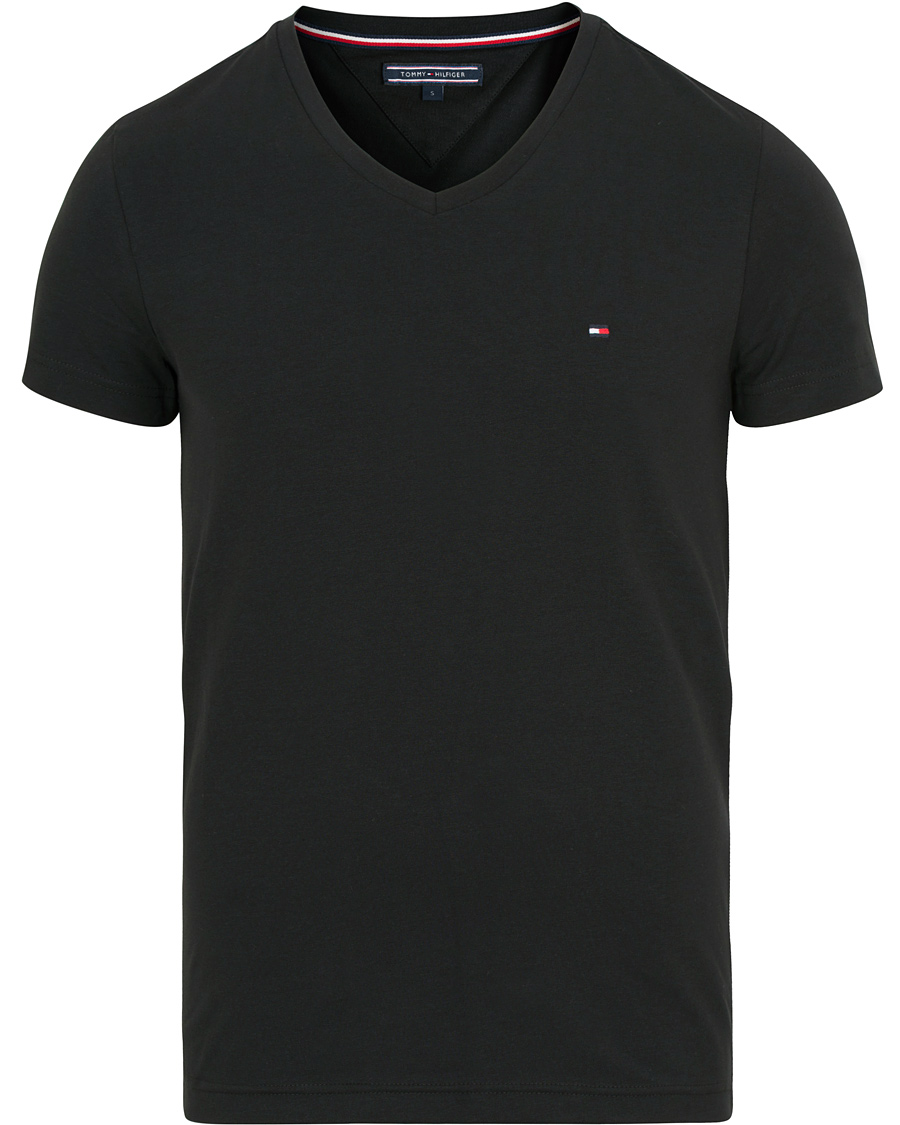 Herre | T-Shirts | Tommy Hilfiger | Slim Fit Stretch V-Neck Tee Flag Black