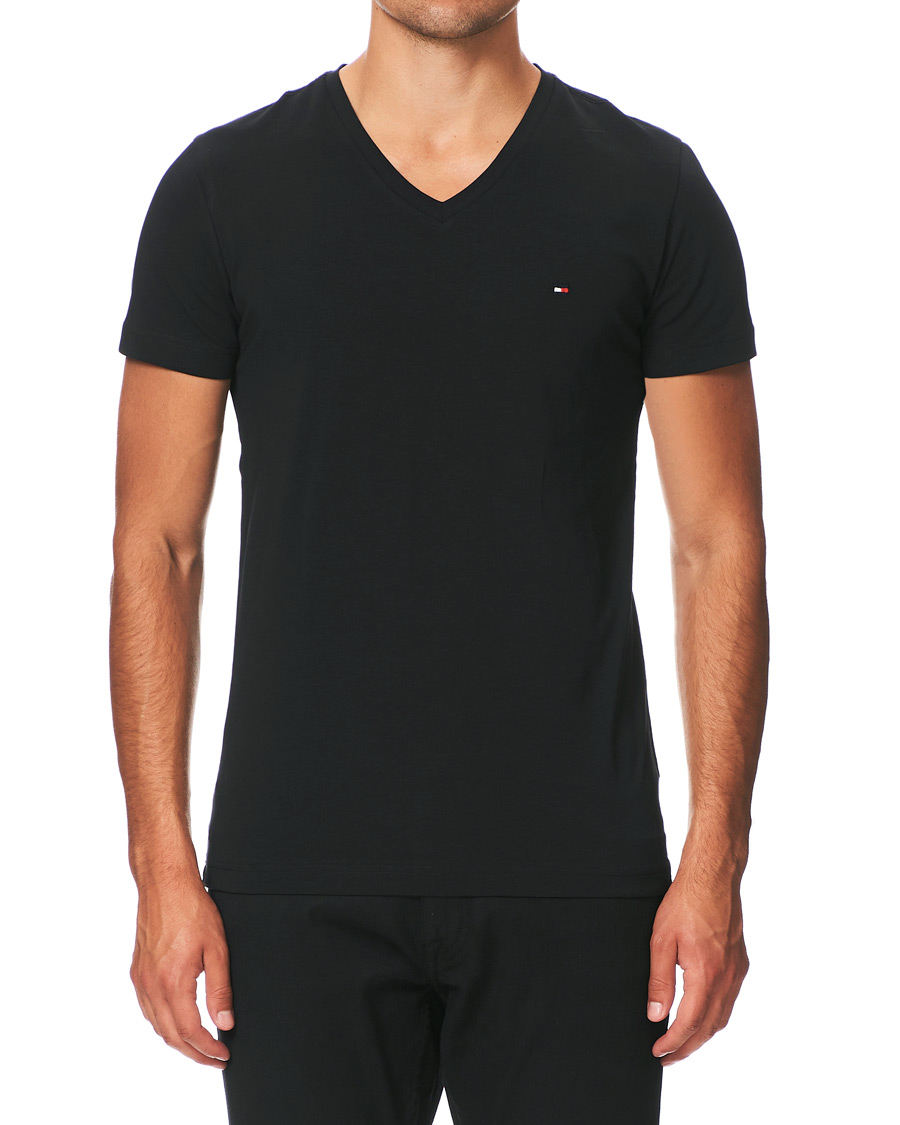 Herre | T-Shirts | Tommy Hilfiger | Slim Fit Stretch V-Neck Tee Flag Black