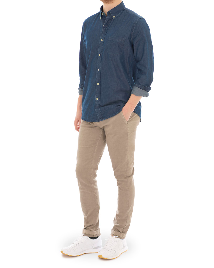 Herre | Skjorter | A Day's March | Button Down Denim Shirt Washed Blue