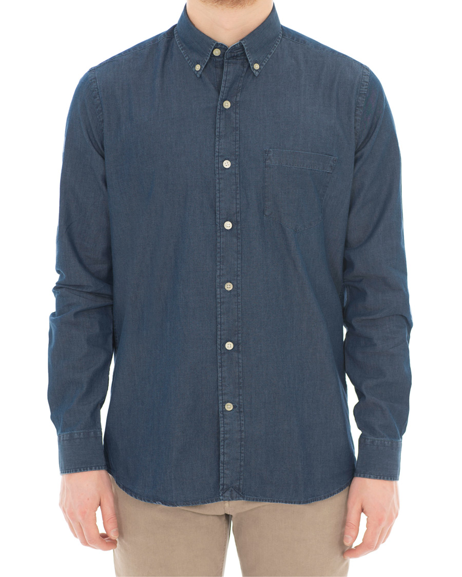 Herre | Skjorter | A Day's March | Button Down Denim Shirt Washed Blue