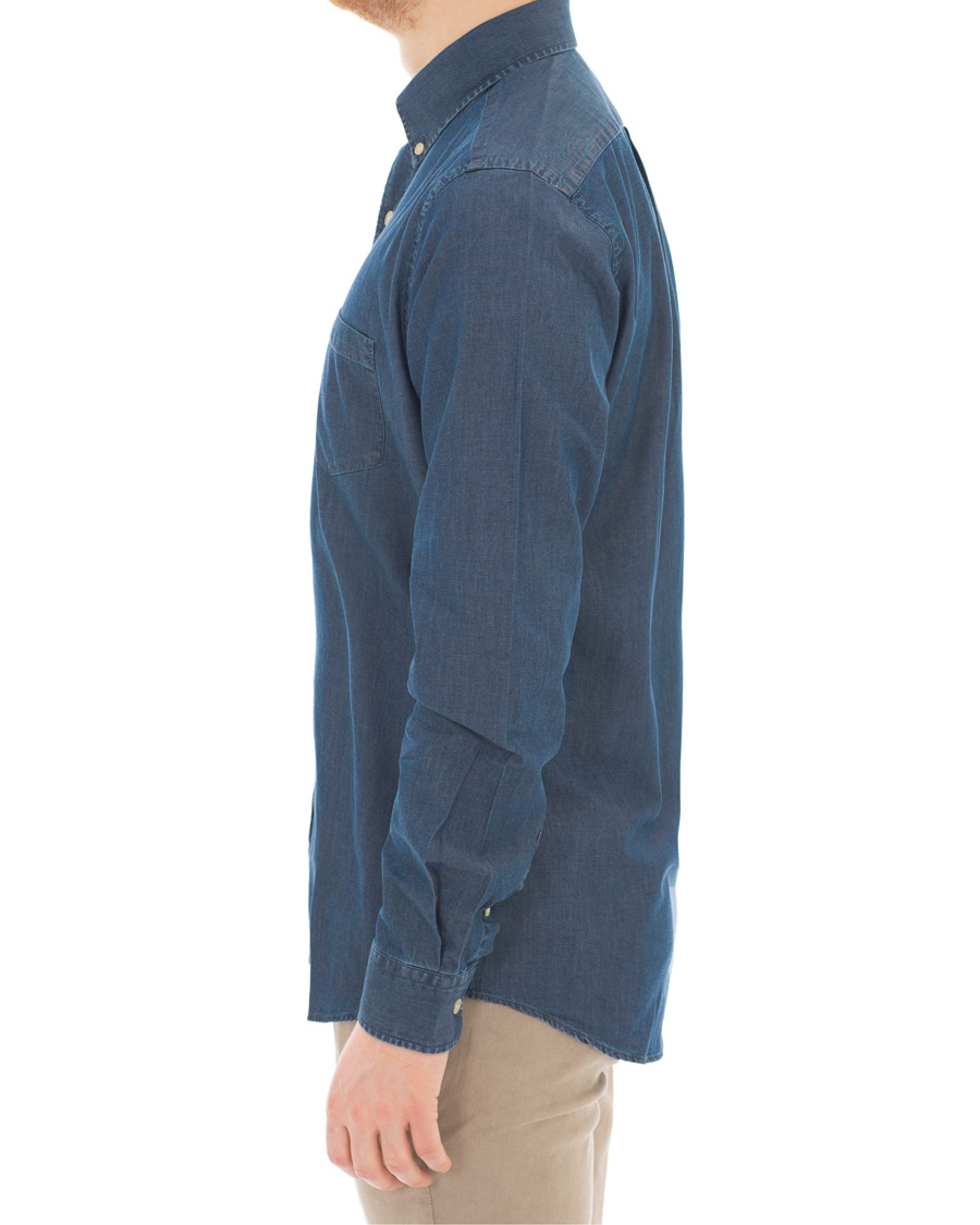 Herre | Skjorter | A Day's March | Button Down Denim Shirt Washed Blue