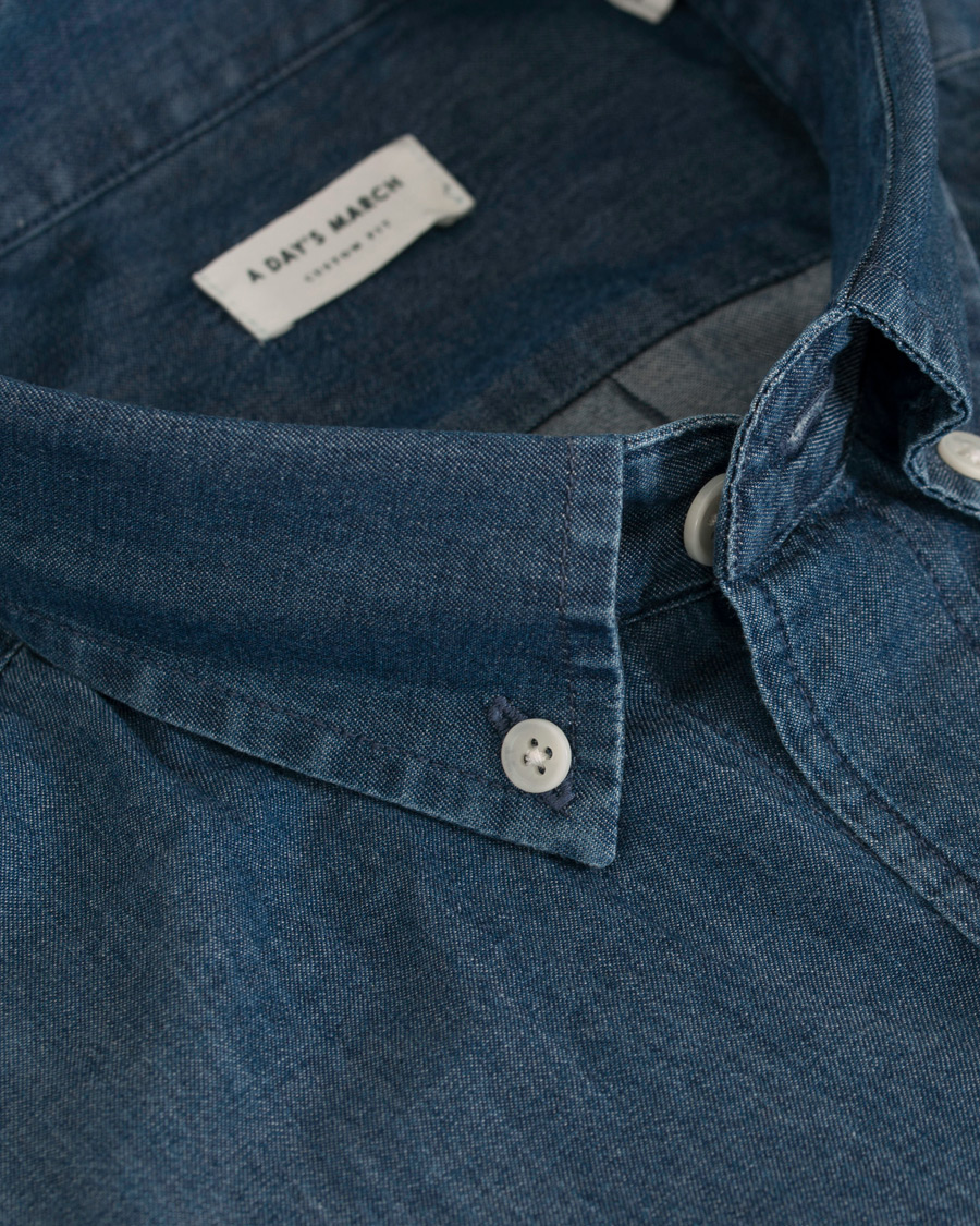 Herre | Skjorter | A Day's March | Button Down Denim Shirt Washed Blue