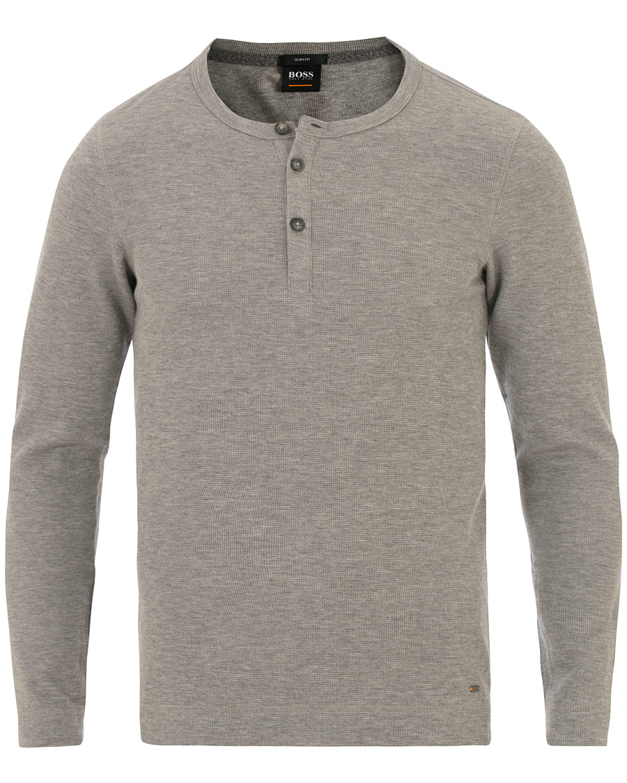 Herre | Gensere | BOSS ORANGE | BOSS Casual Trix Fine Heather Waffle Henley Mid Grey Melange
