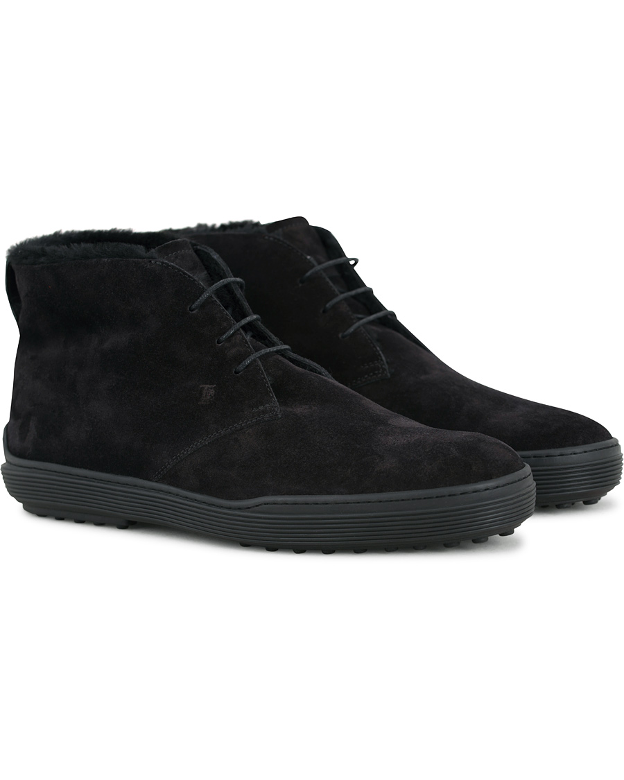 Herre | Tod's Shearling Lined Gommino Chukka Boot Black | Tod's | Shearling Lined Gommino Chukka Boot Black