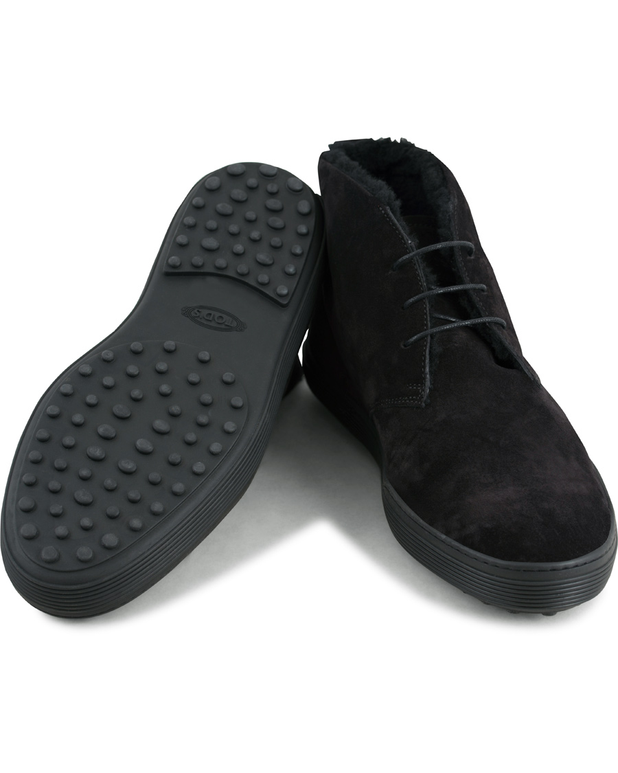 Herre | Tod's Shearling Lined Gommino Chukka Boot Black | Tod's | Shearling Lined Gommino Chukka Boot Black