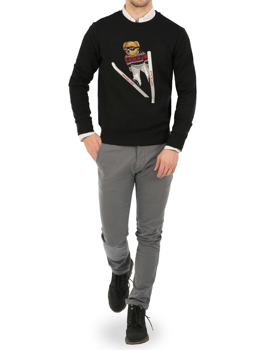 Polo Ralph Lauren Woven Ski Jumping Bear Crew Neck Sweatshirt Black