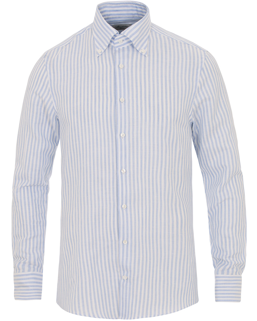 Herre | Skjorter | Stenströms | Cotton/Linen Stripe Button Down Shirt White/Blue