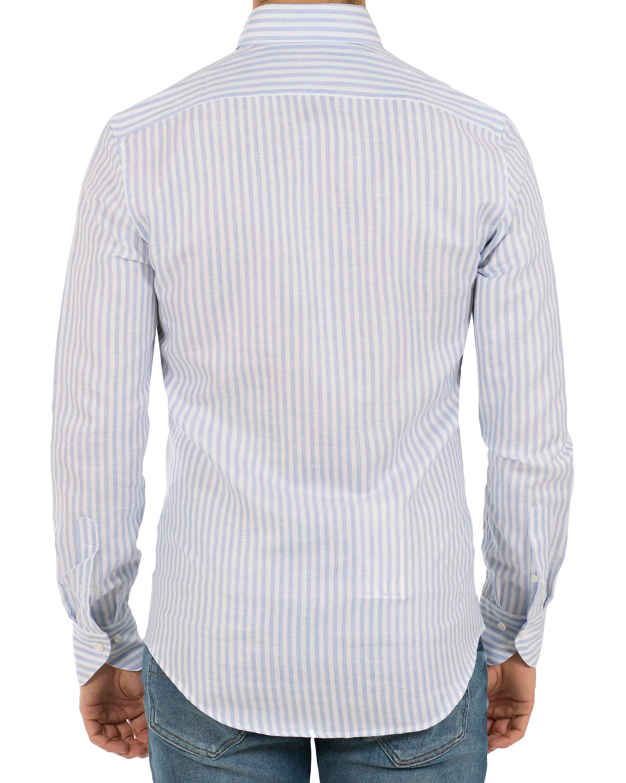 Herre | Skjorter | Stenströms | Cotton/Linen Stripe Button Down Shirt White/Blue