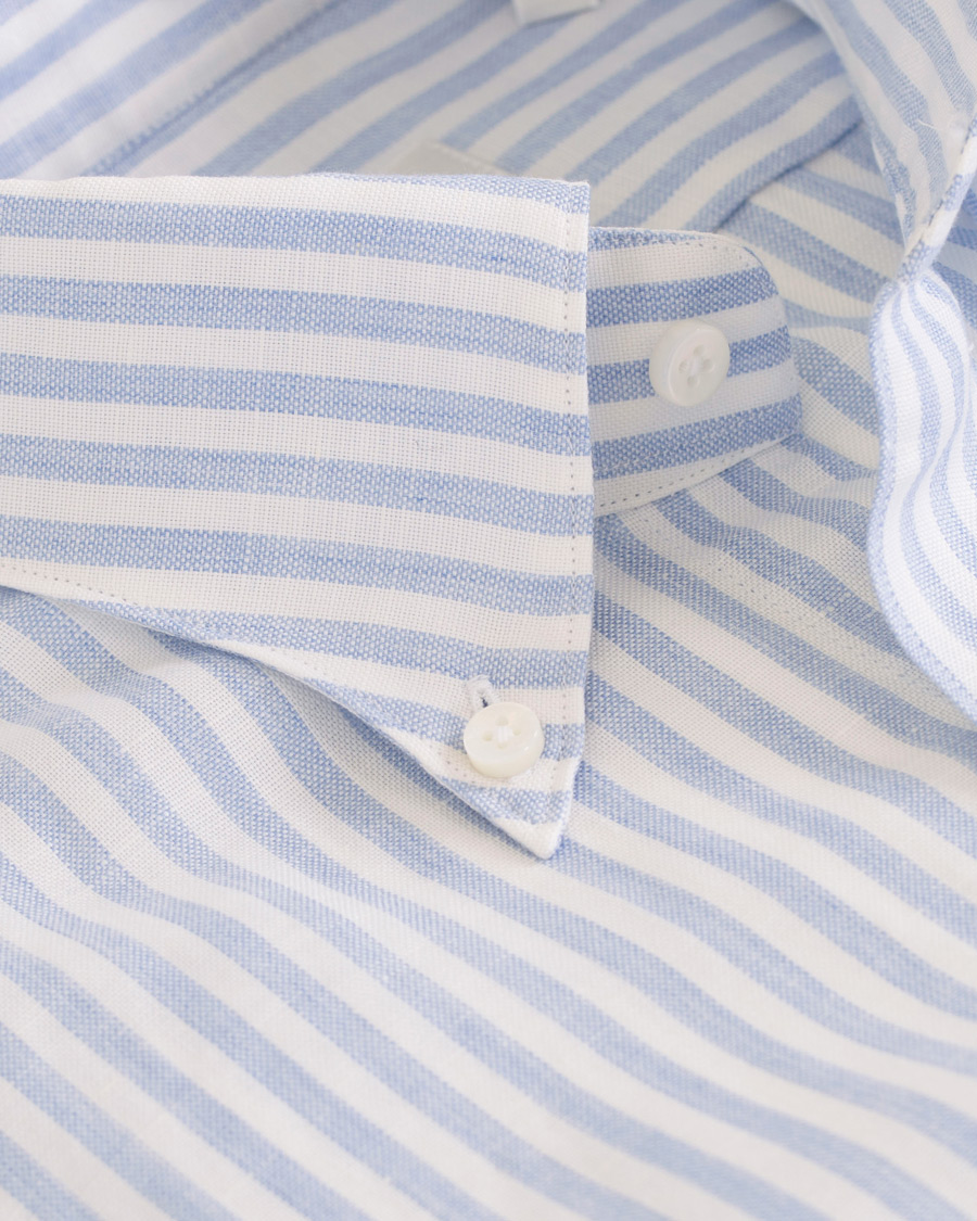Herre | Skjorter | Stenströms | Cotton/Linen Stripe Button Down Shirt White/Blue