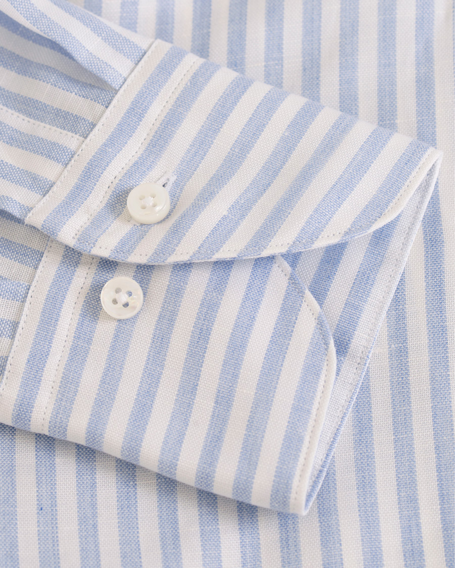Herre | Skjorter | Stenströms | Cotton/Linen Stripe Button Down Shirt White/Blue