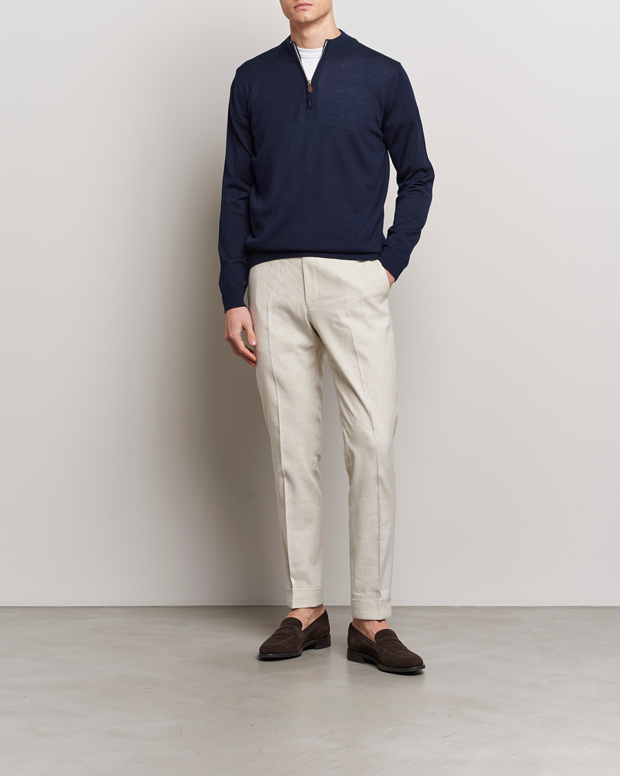 Herre | Gensere | Stenströms | Merino Wool Half Zip Navy