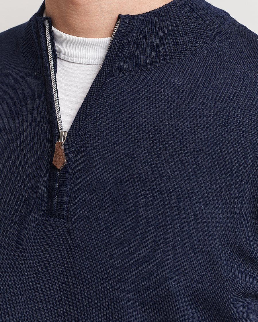 Herre | Gensere | Stenströms | Merino Wool Half Zip Navy