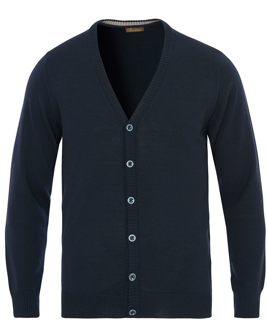 Herre | Gensere | Stenströms | Merino Wool Patch Elbow Cardigan Navy
