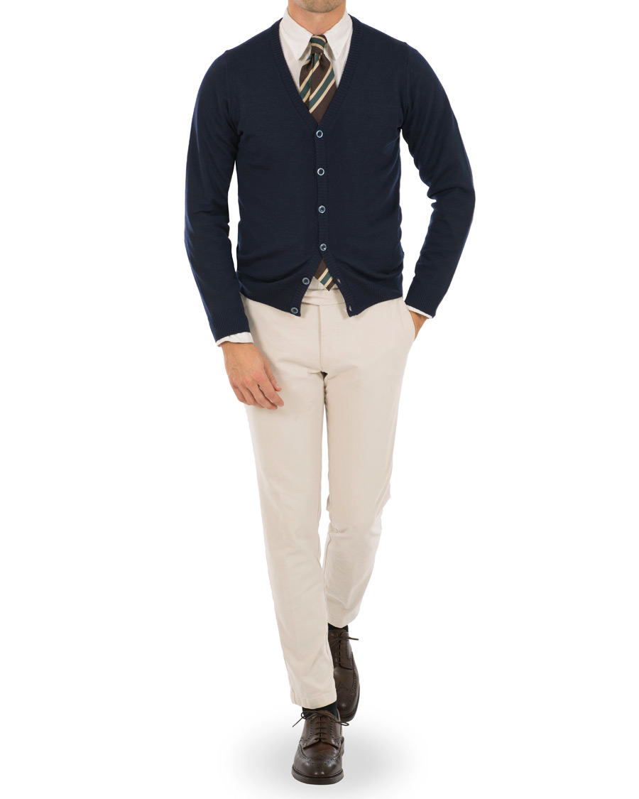 Herre | Gensere | Stenströms | Merino Wool Patch Elbow Cardigan Navy