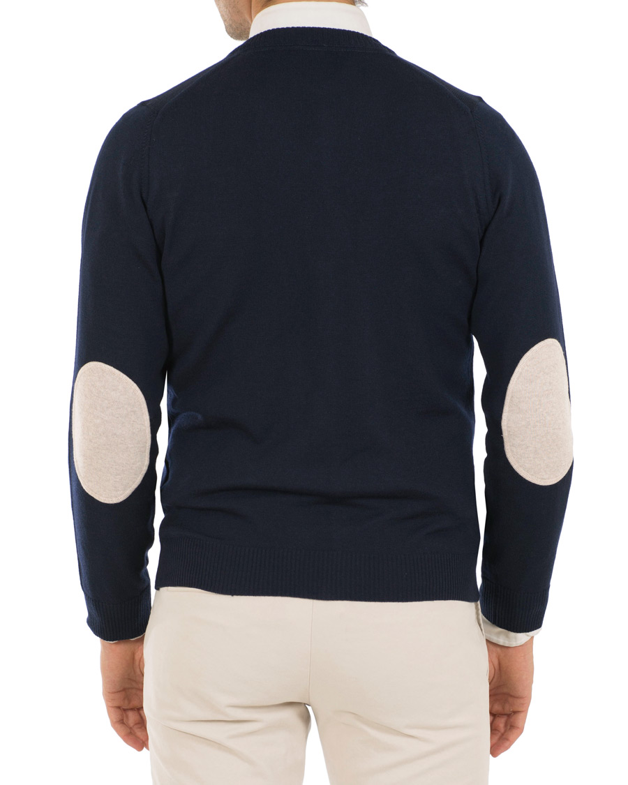 Herre | Gensere | Stenströms | Merino Wool Patch Elbow Cardigan Navy