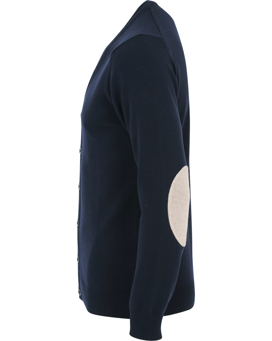Herre | Gensere | Stenströms | Merino Wool Patch Elbow Cardigan Navy