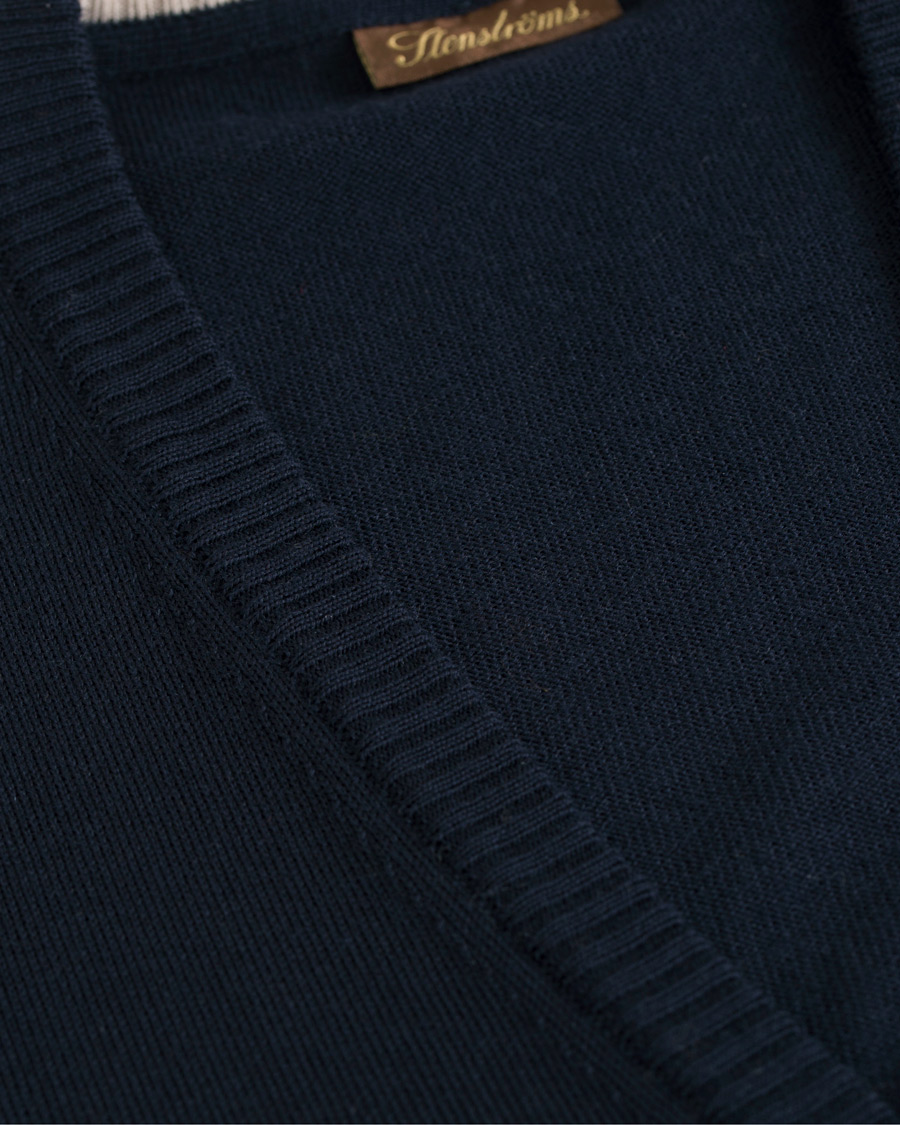 Herre | Gensere | Stenströms | Merino Wool Patch Elbow Cardigan Navy