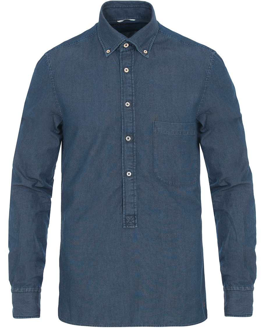 Herre | Skjorter | Stenströms | Slimline Chambray Popover Shirt Dark Blue