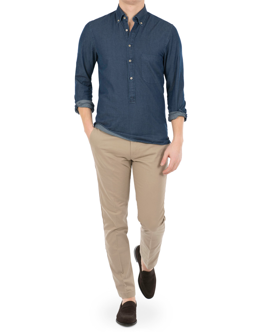 Herre | Skjorter | Stenströms | Slimline Chambray Popover Shirt Dark Blue