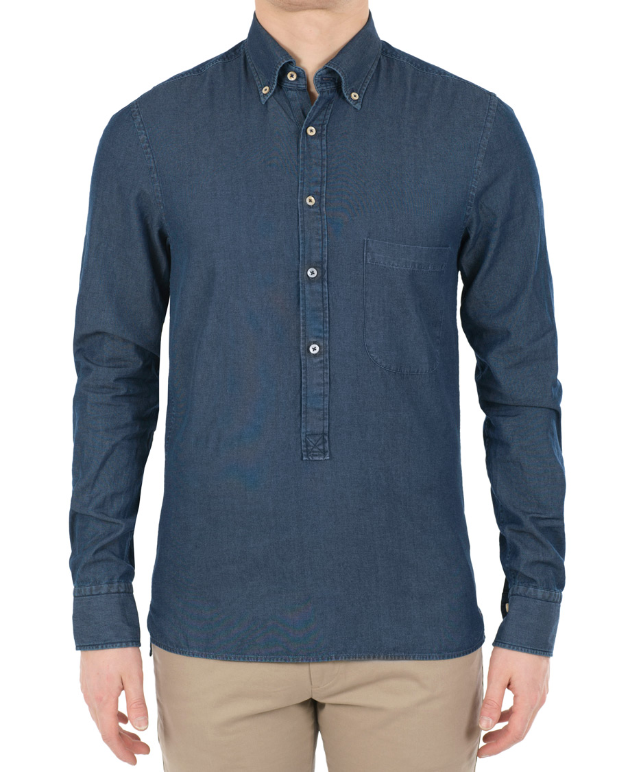 Herre | Skjorter | Stenströms | Slimline Chambray Popover Shirt Dark Blue