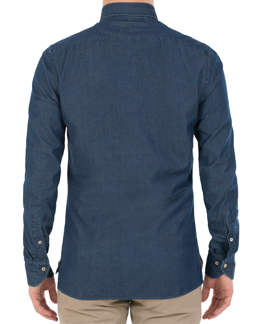 Herre | Skjorter | Stenströms | Slimline Chambray Popover Shirt Dark Blue