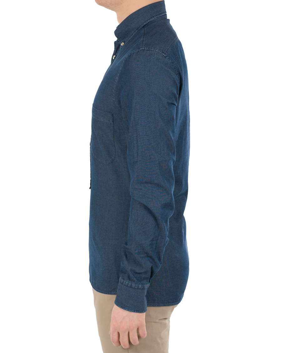 Herre | Skjorter | Stenströms | Slimline Chambray Popover Shirt Dark Blue
