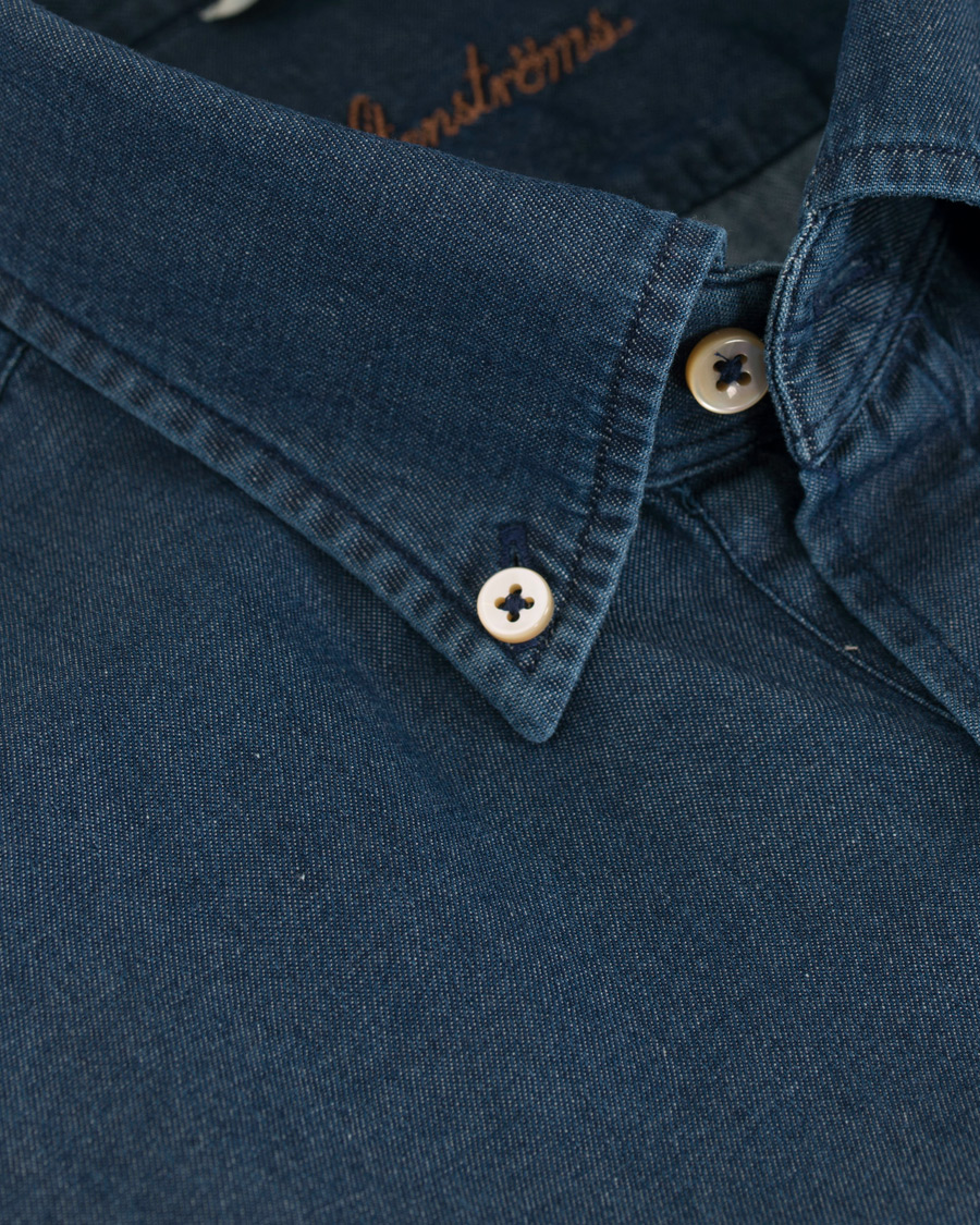 Herre | Skjorter | Stenströms | Slimline Chambray Popover Shirt Dark Blue