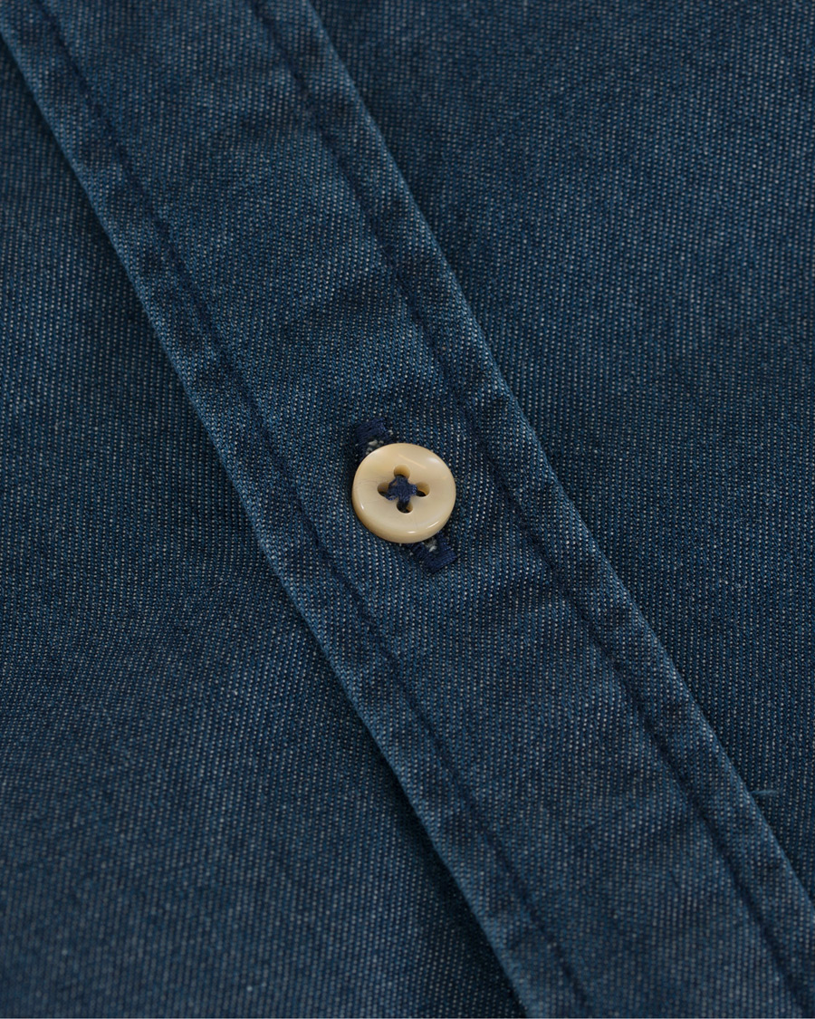 Herre | Skjorter | Stenströms | Slimline Chambray Popover Shirt Dark Blue