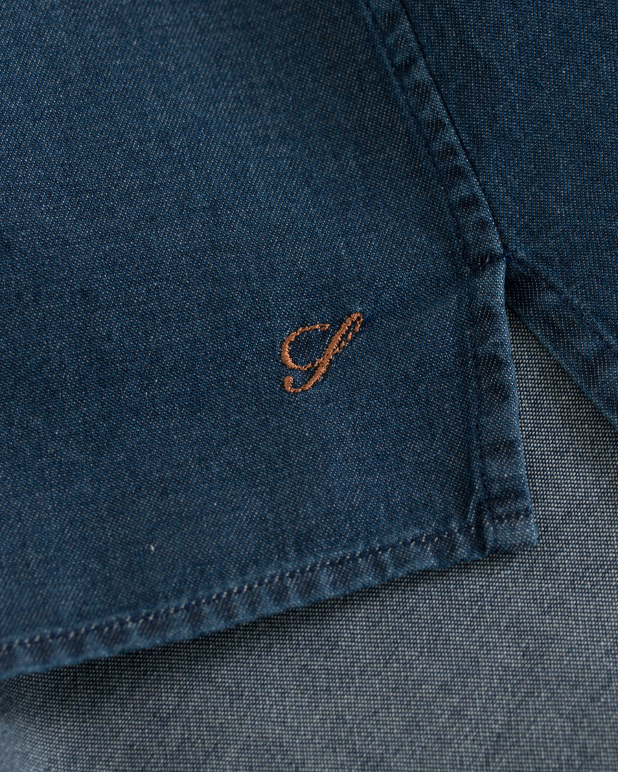 Herre | Skjorter | Stenströms | Slimline Chambray Popover Shirt Dark Blue
