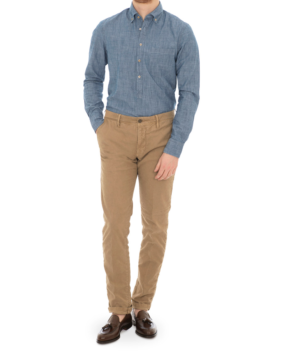 Herre | Skjorter | Stenströms | Slimline Garment Washed Popover Shirt Light Blue