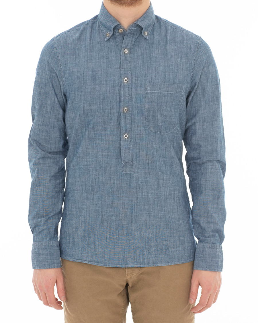 Herre | Skjorter | Stenströms | Slimline Garment Washed Popover Shirt Light Blue