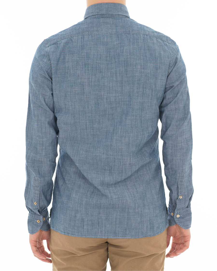 Herre | Skjorter | Stenströms | Slimline Garment Washed Popover Shirt Light Blue