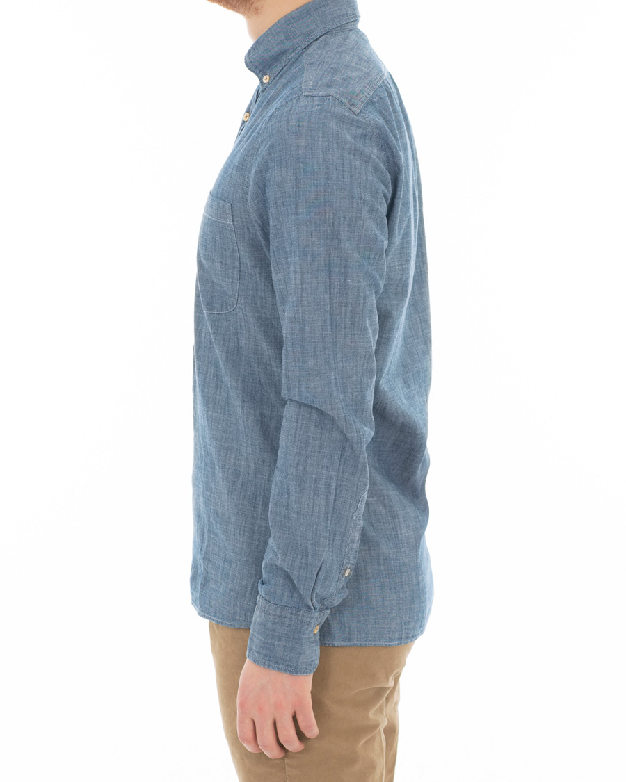 Herre | Skjorter | Stenströms | Slimline Garment Washed Popover Shirt Light Blue