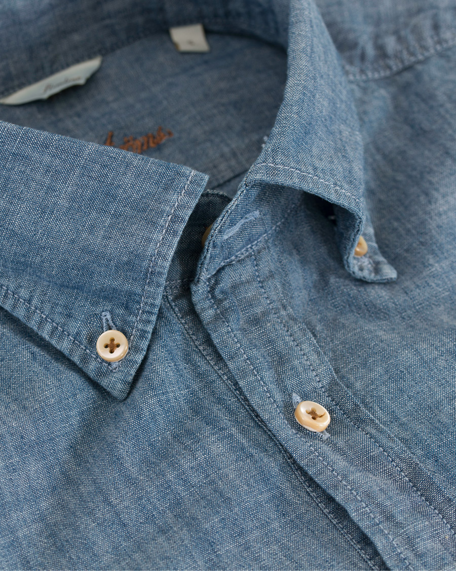 Herre | Skjorter | Stenströms | Slimline Garment Washed Popover Shirt Light Blue