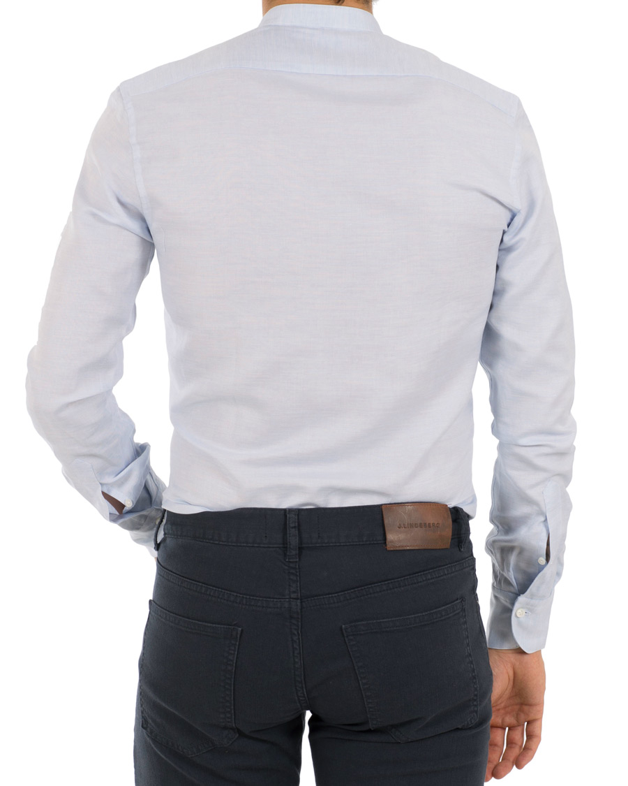 Herre | Skjorter | Stenströms | Slimline Cotton/Linen Grandad Collar Shirt Light Blue