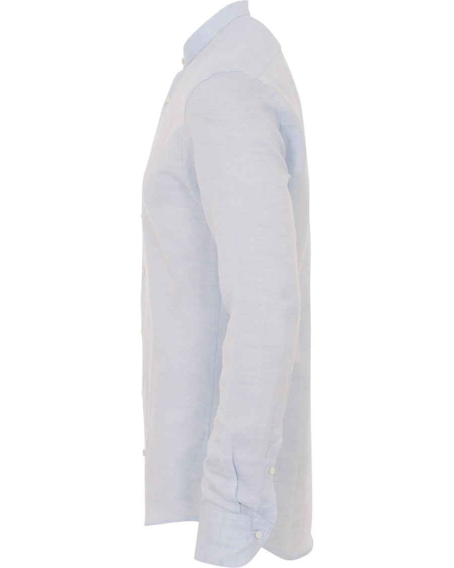 Herre | Skjorter | Stenströms | Slimline Cotton/Linen Grandad Collar Shirt Light Blue