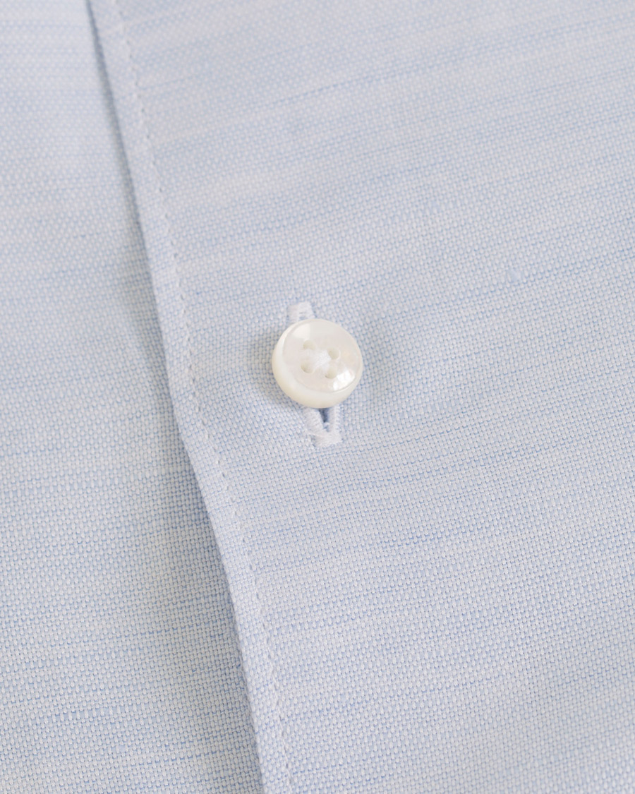 Herre | Skjorter | Stenströms | Slimline Cotton/Linen Grandad Collar Shirt Light Blue