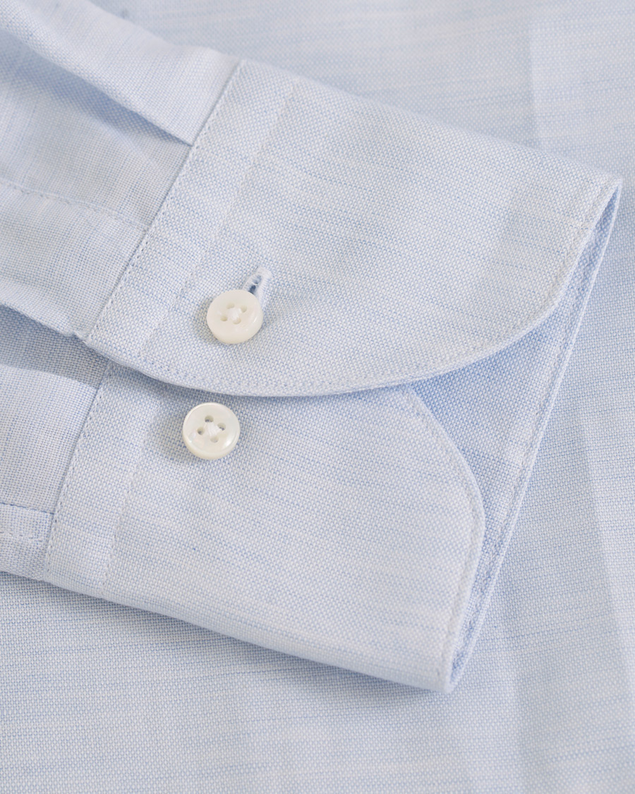 Herre | Skjorter | Stenströms | Slimline Cotton/Linen Grandad Collar Shirt Light Blue