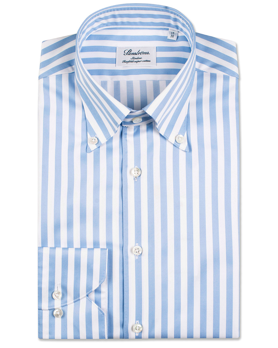 Herre | Skjorter | Stenströms | Slimline Button Down Stripe Shirt Light Blue