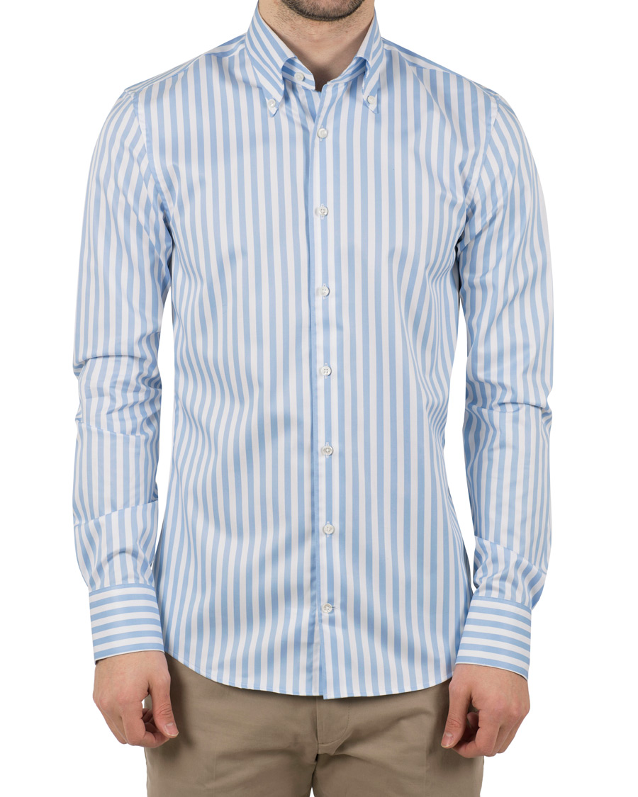 Herre | Skjorter | Stenströms | Slimline Button Down Stripe Shirt Light Blue