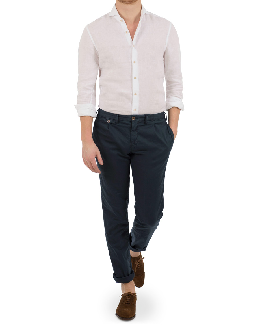 Herre | Skjorter | Stenströms | Slimline Cut Away Linen Shirt White