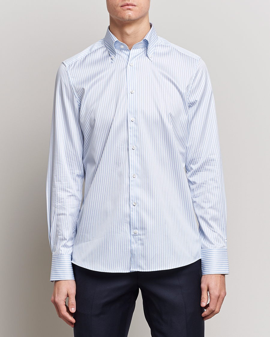 Herre | Skjorter | Stenströms | 1899 Slimline Button Down Stripe Shirt White/Blue