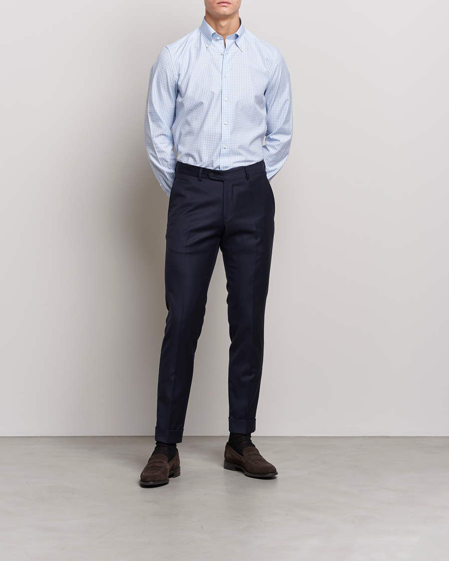 Herre | Businesskjorter | Stenströms | 1899 Slimline Button Down Check Shirt White/Blue
