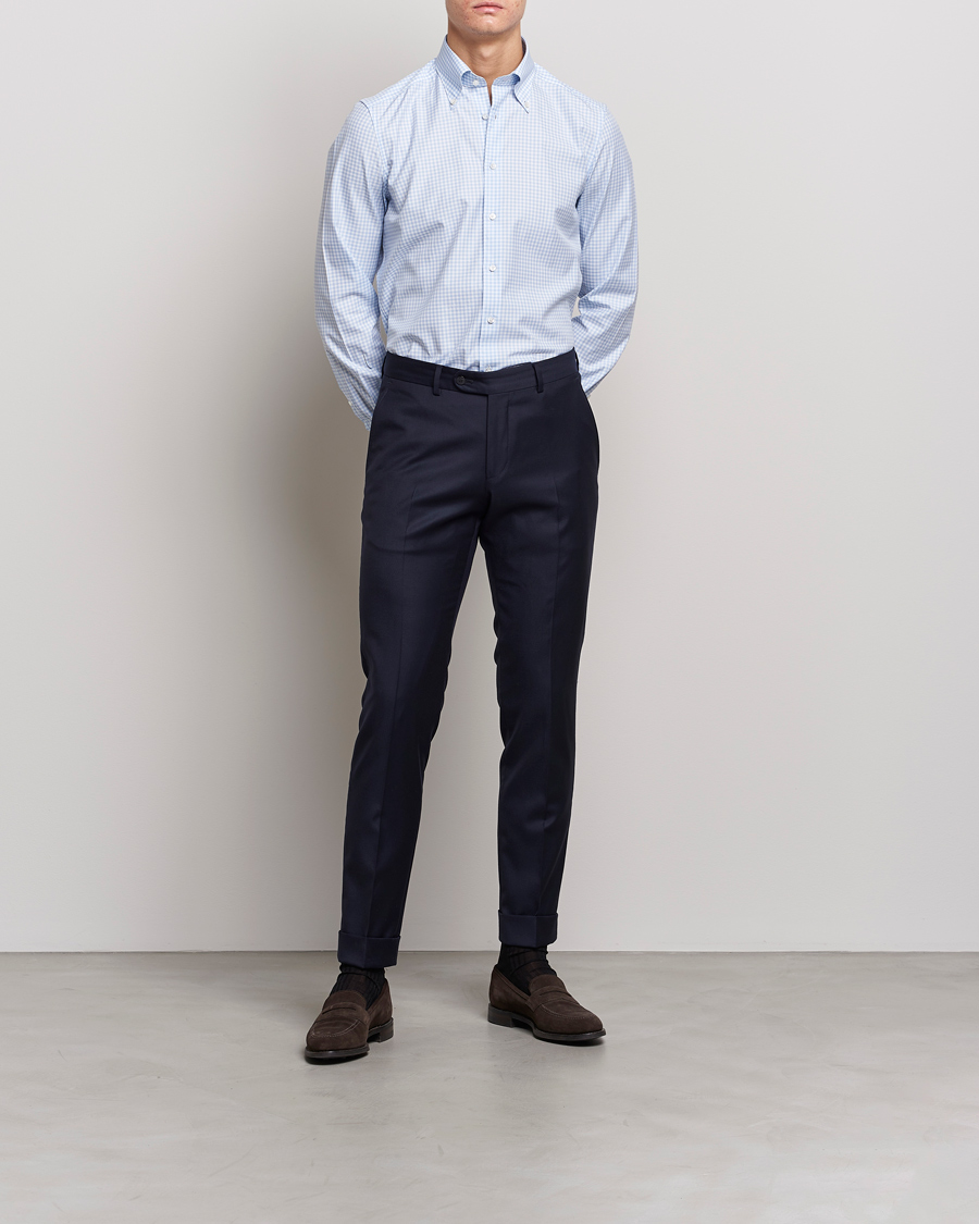 Herre |  | Stenströms | 1899 Slimline Button Down Check Shirt White/Blue