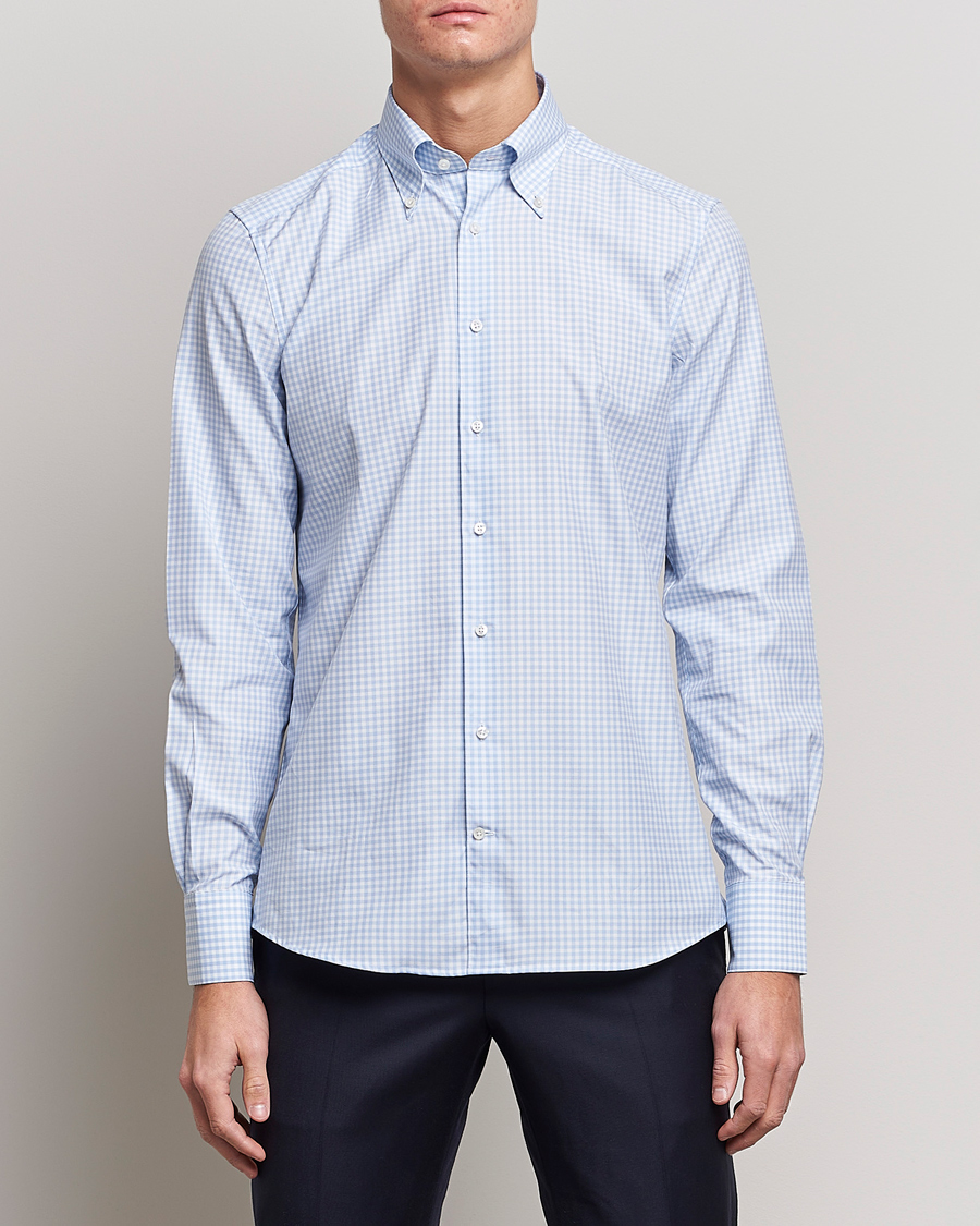 Herre | Stenströms | Stenströms | 1899 Slimline Button Down Check Shirt White/Blue