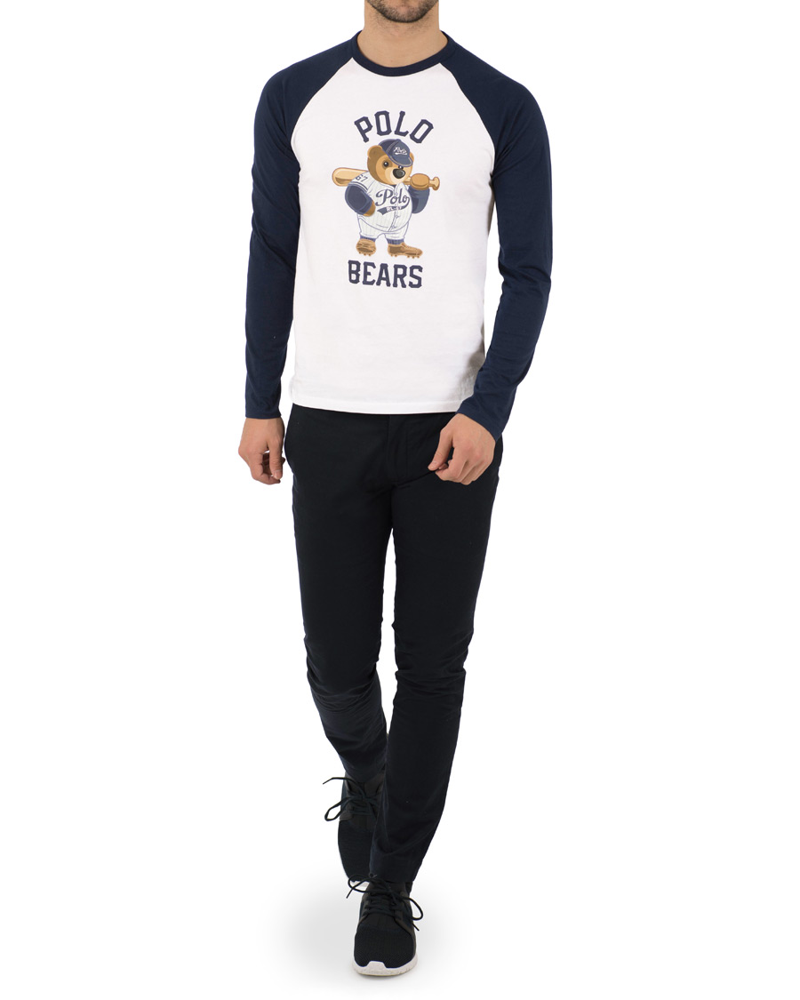 Herre | T-Shirts | Polo Ralph Lauren | Baseball Bears Collection Crew Neck Long Tee White/Navy