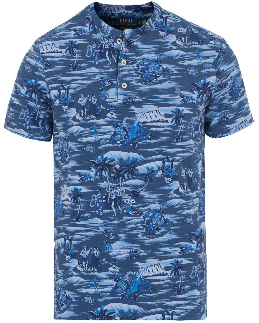 Herre | Pikéer | Polo Ralph Lauren | Featherweight Grandad Collar Polo Indigo Island Blue