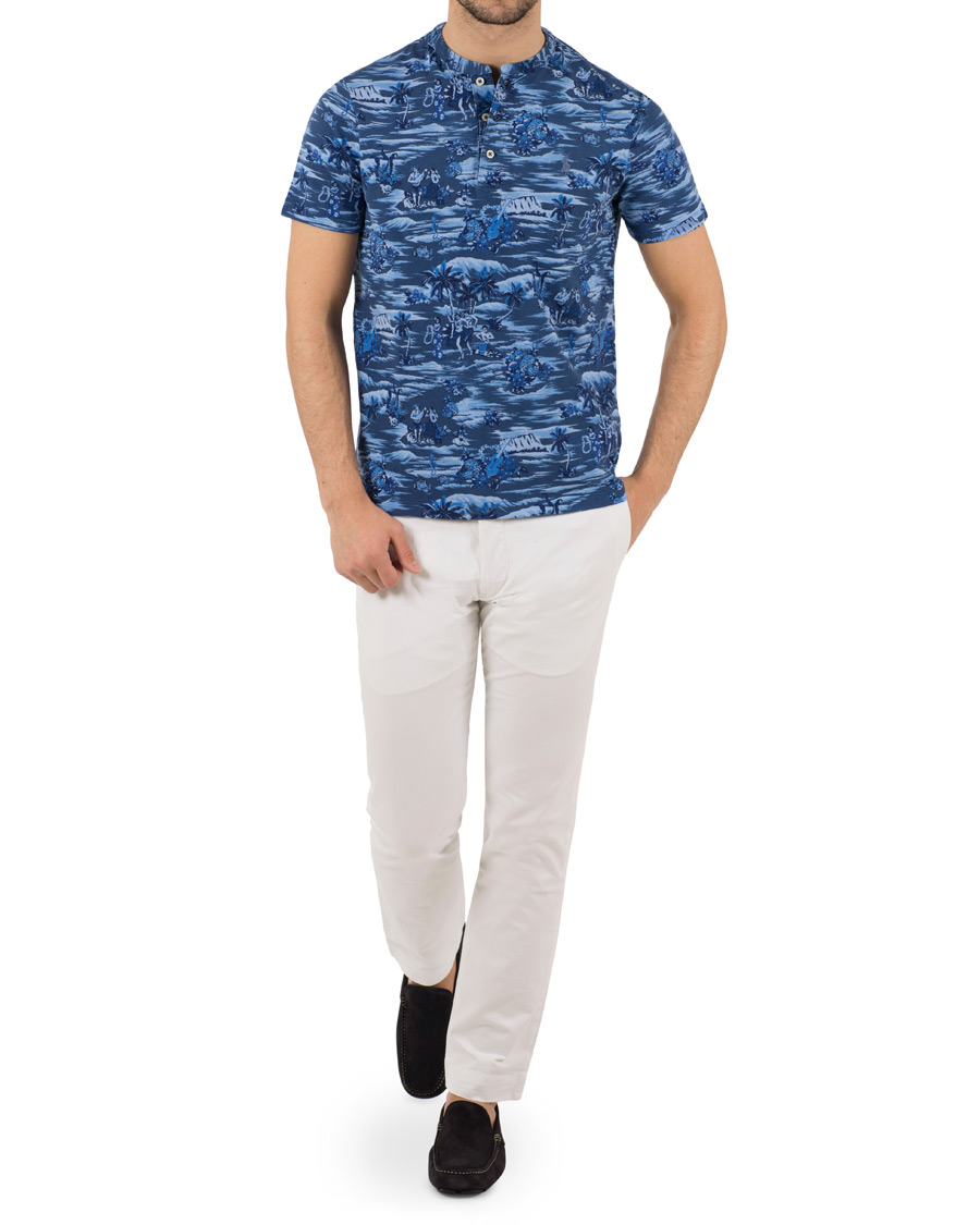 Herre | Pikéer | Polo Ralph Lauren | Featherweight Grandad Collar Polo Indigo Island Blue